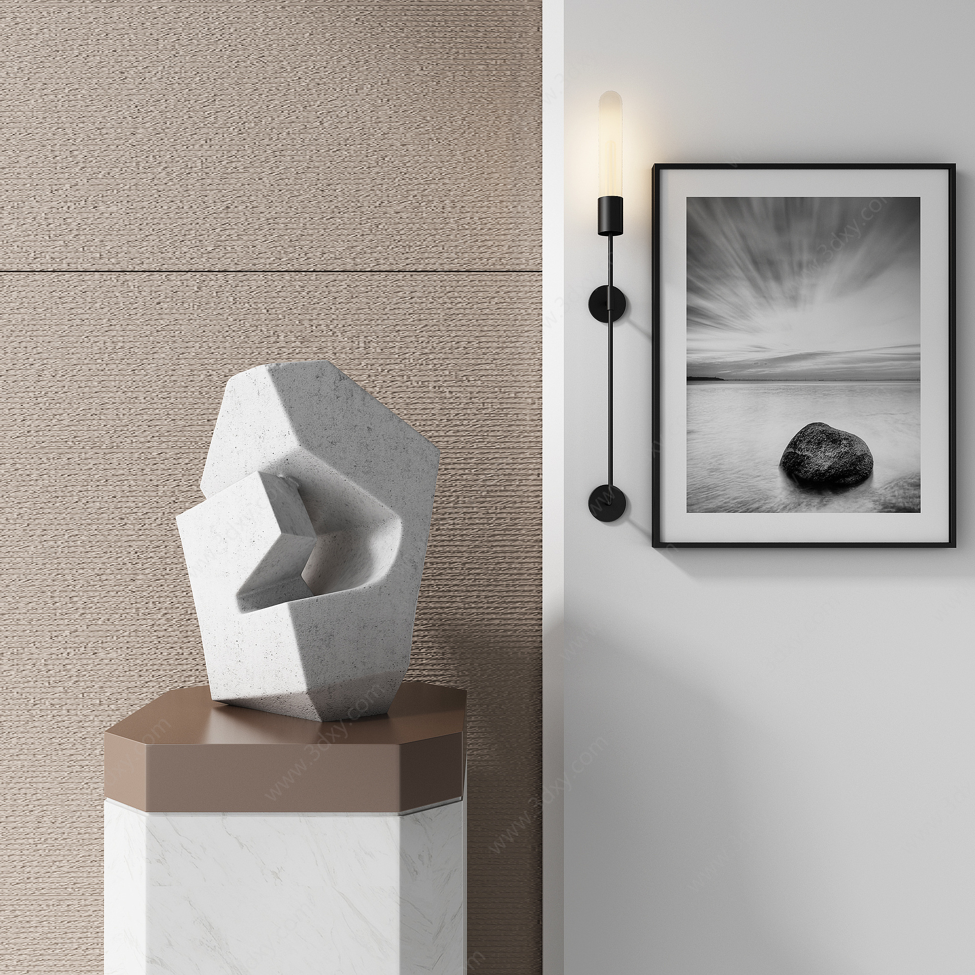 现代雕塑壁灯组合3D模型