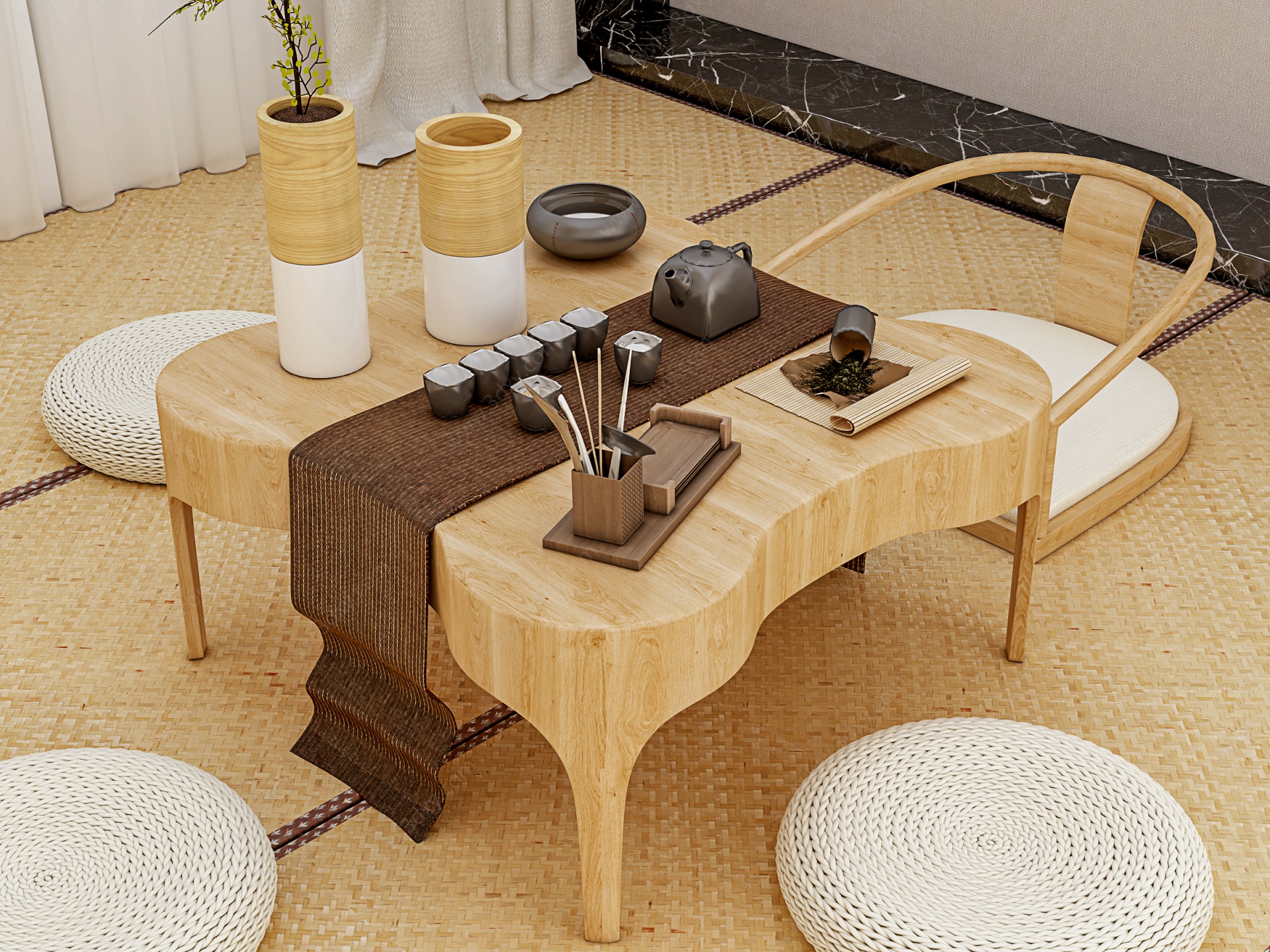 日式休闲桌椅茶几3D模型