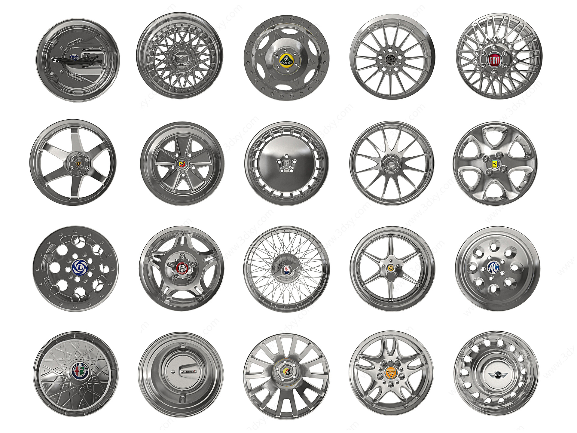 现代金属轮毂车轮装饰3D模型