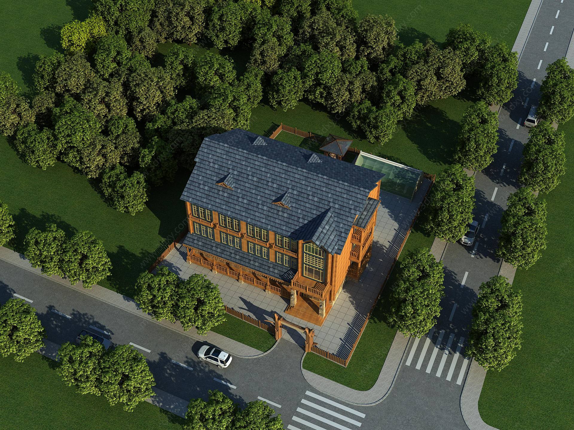 现代酒店外观宾馆别墅3D模型