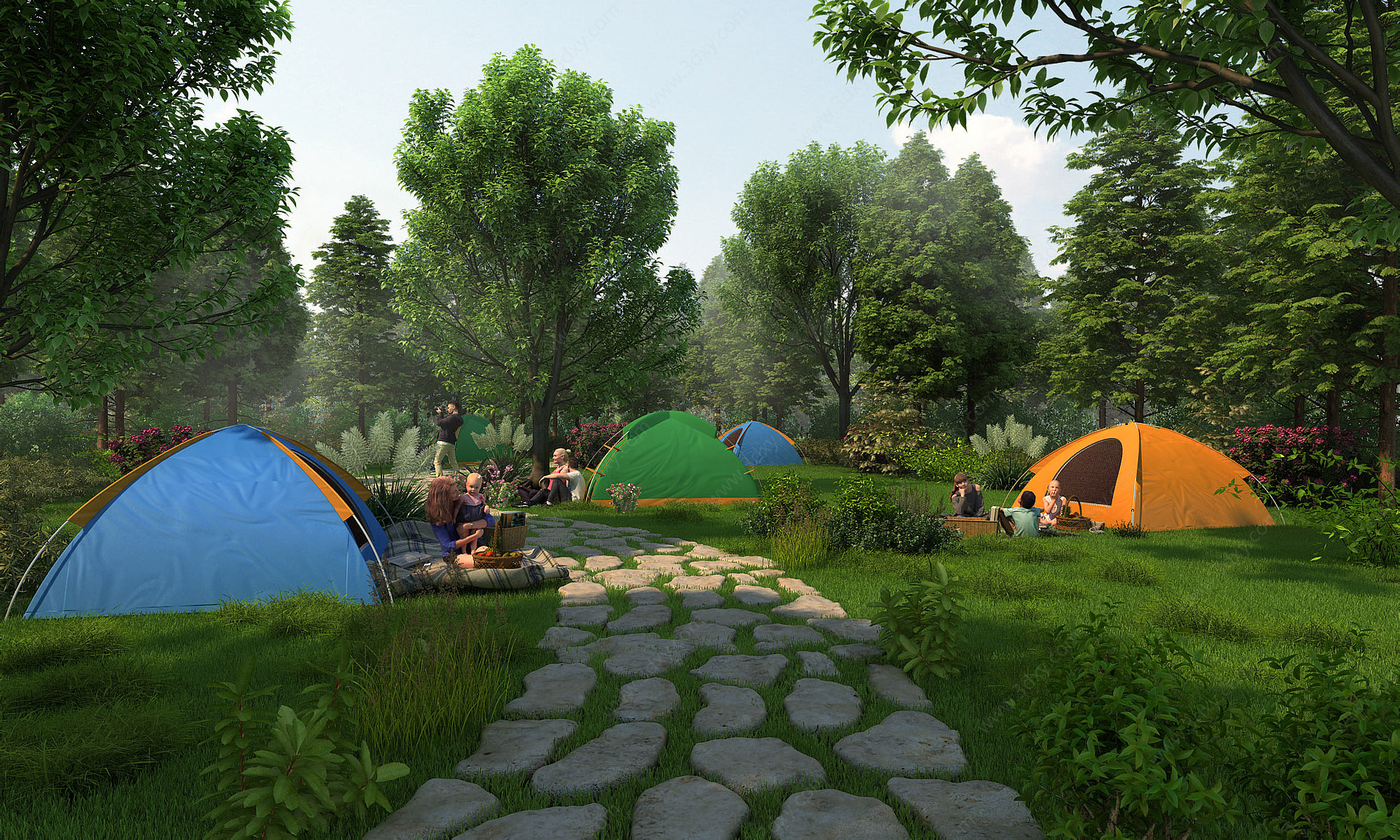 公园露营帐篷野炊野餐3D模型