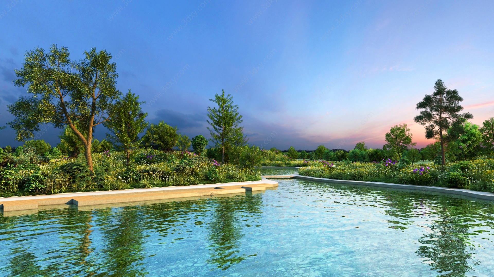 现代湿地公园湿地风景3D模型