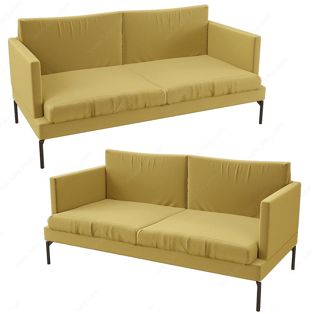  现代双人黄色沙发3D模型