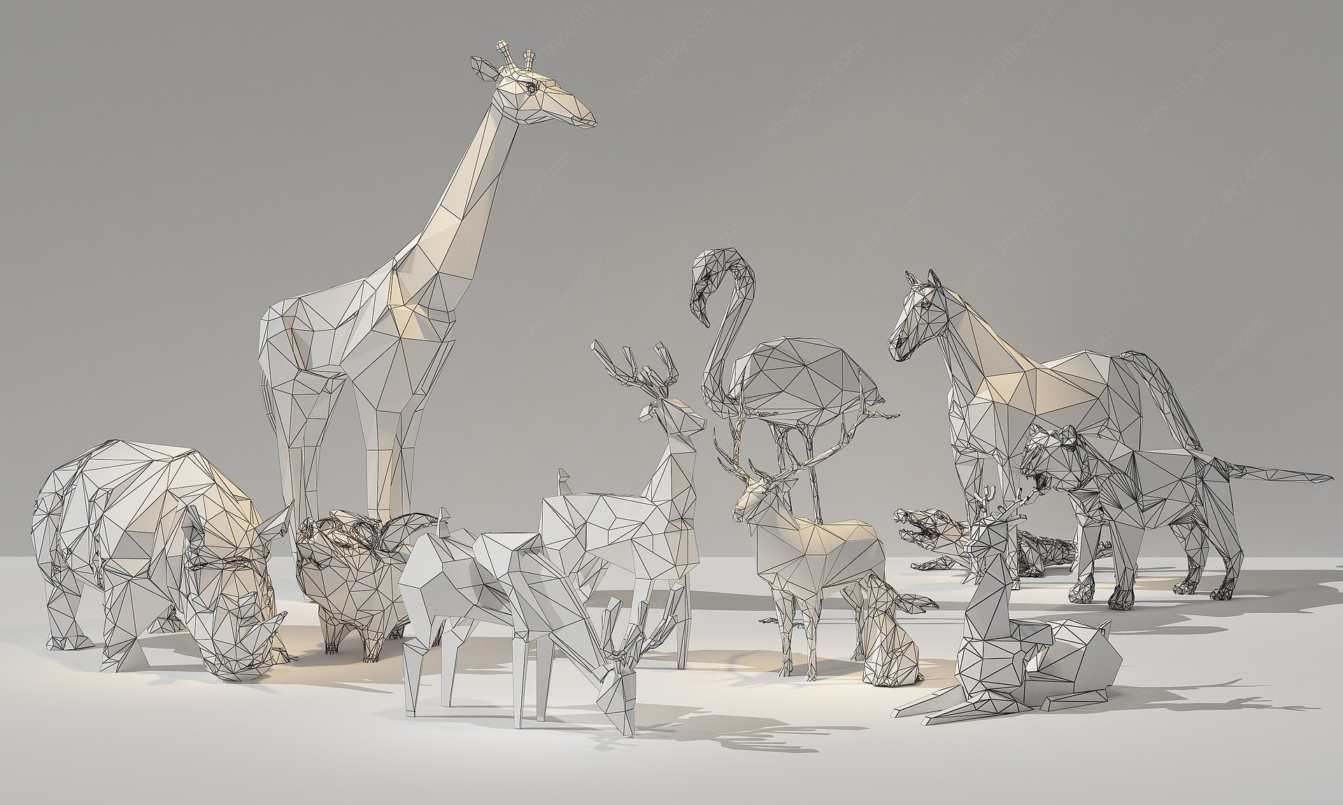 现代几何动物雕塑3D模型
