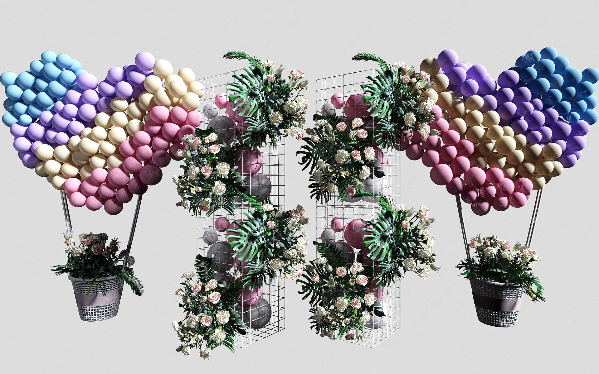现代婚庆气球鲜花装饰品3D模型