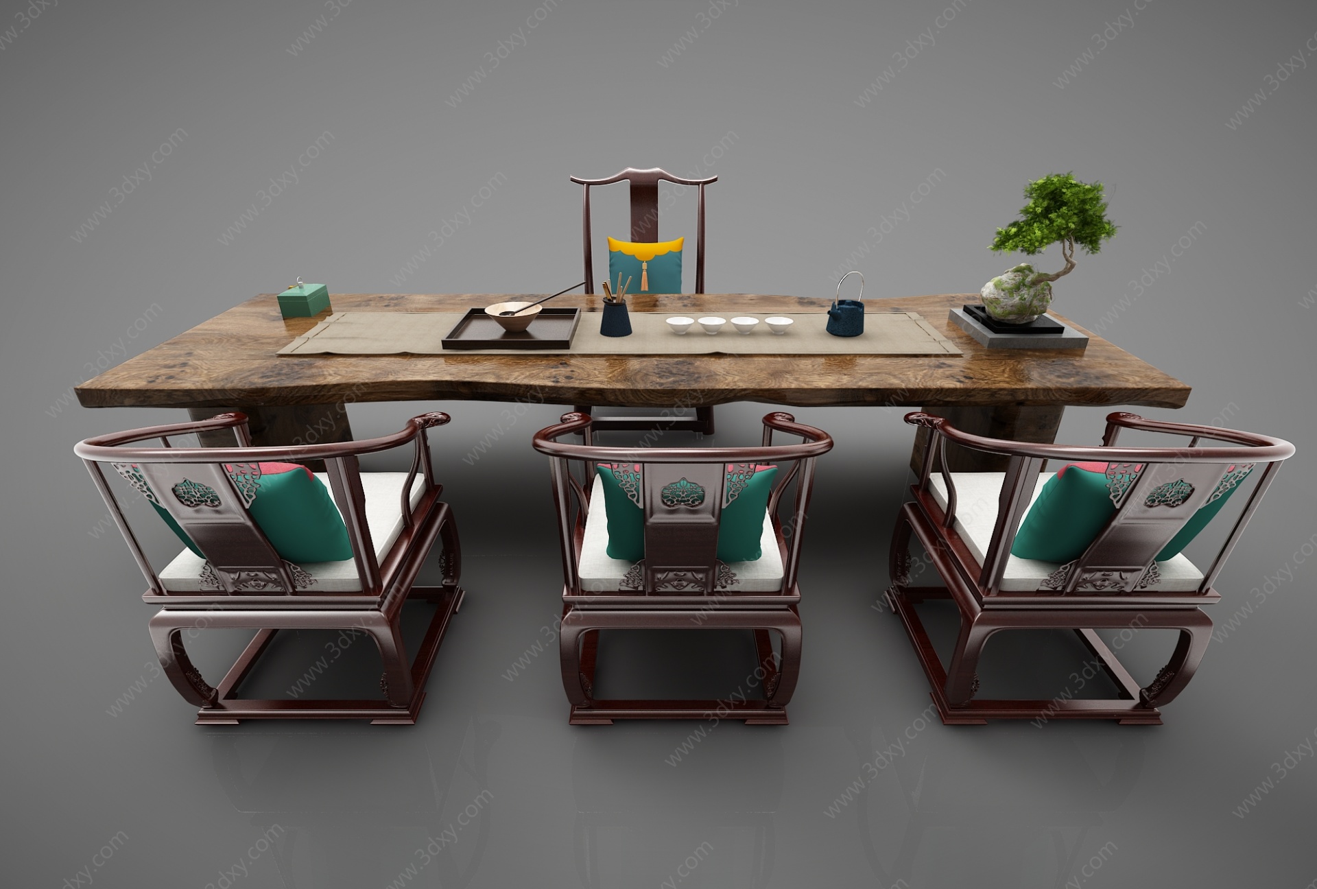 新中式风格茶桌椅3D模型