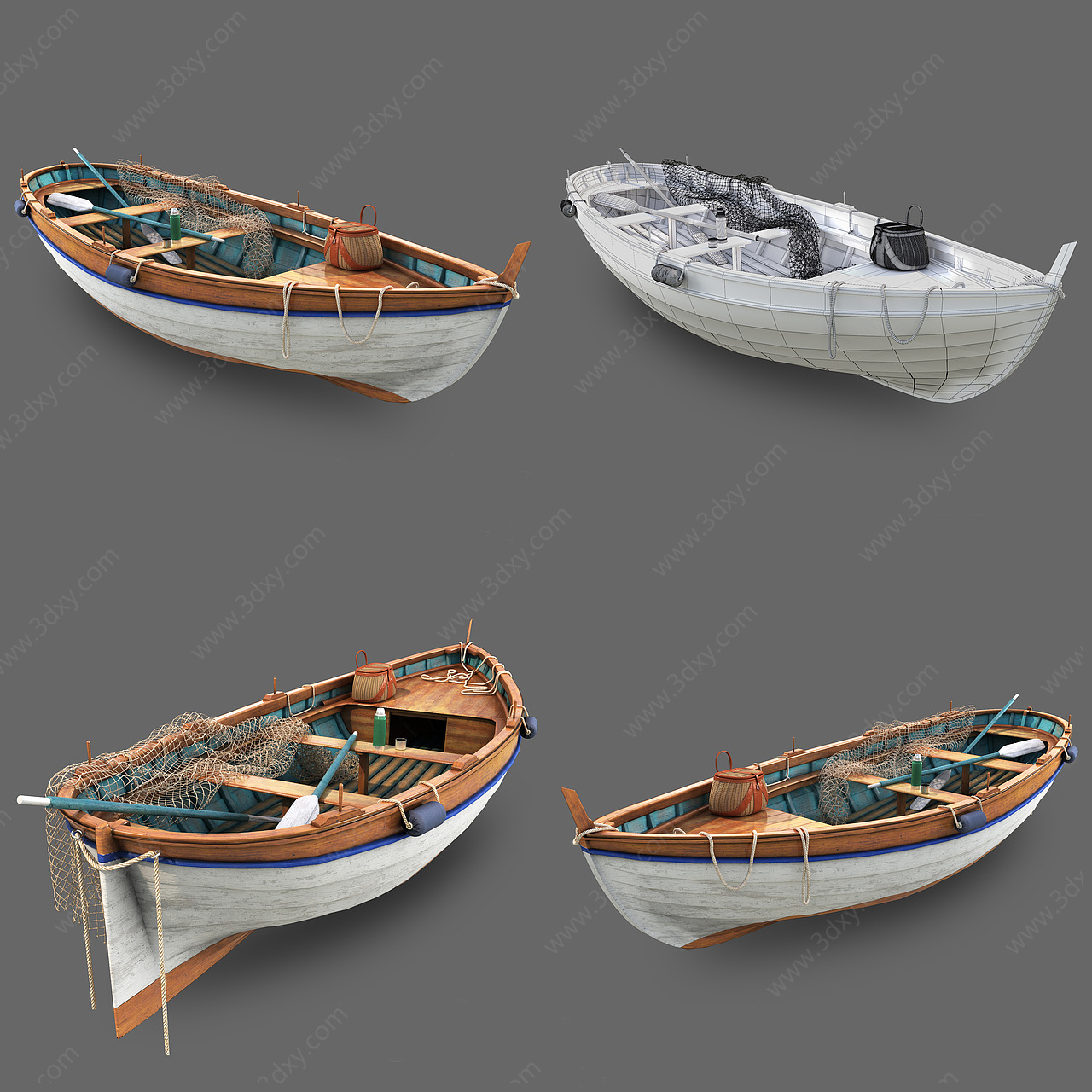 实木渔船3D模型