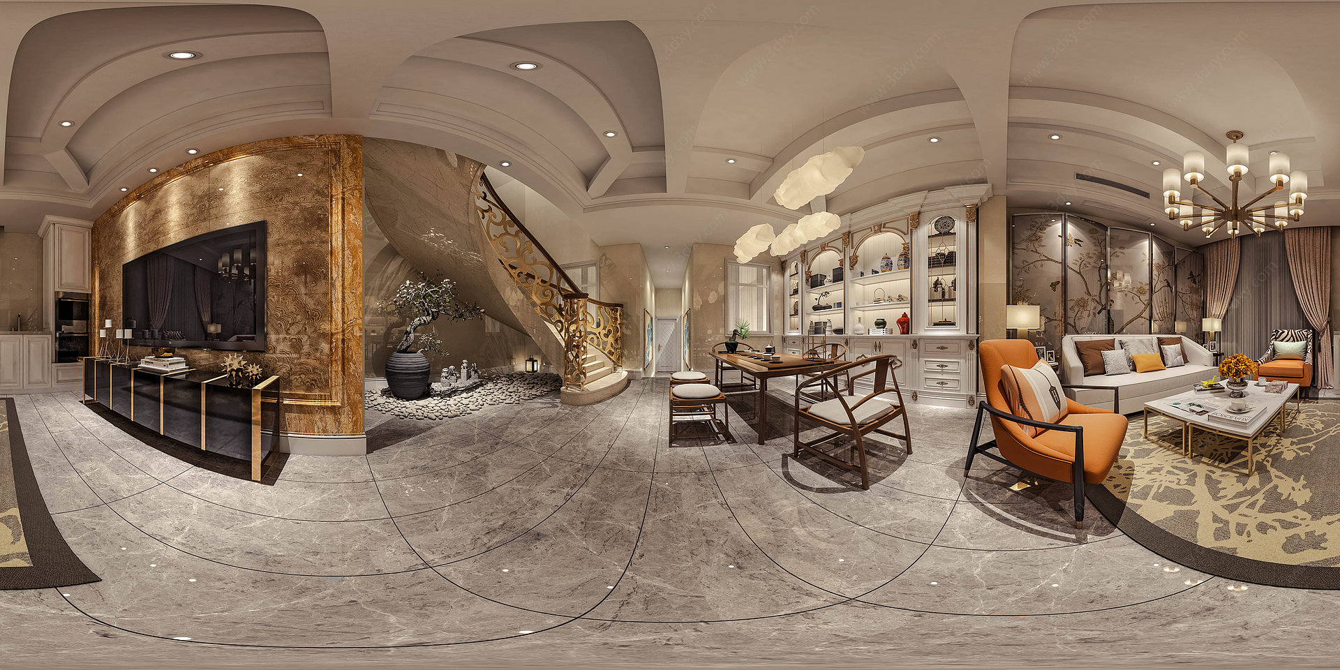 全景简欧客厅卧室3D模型