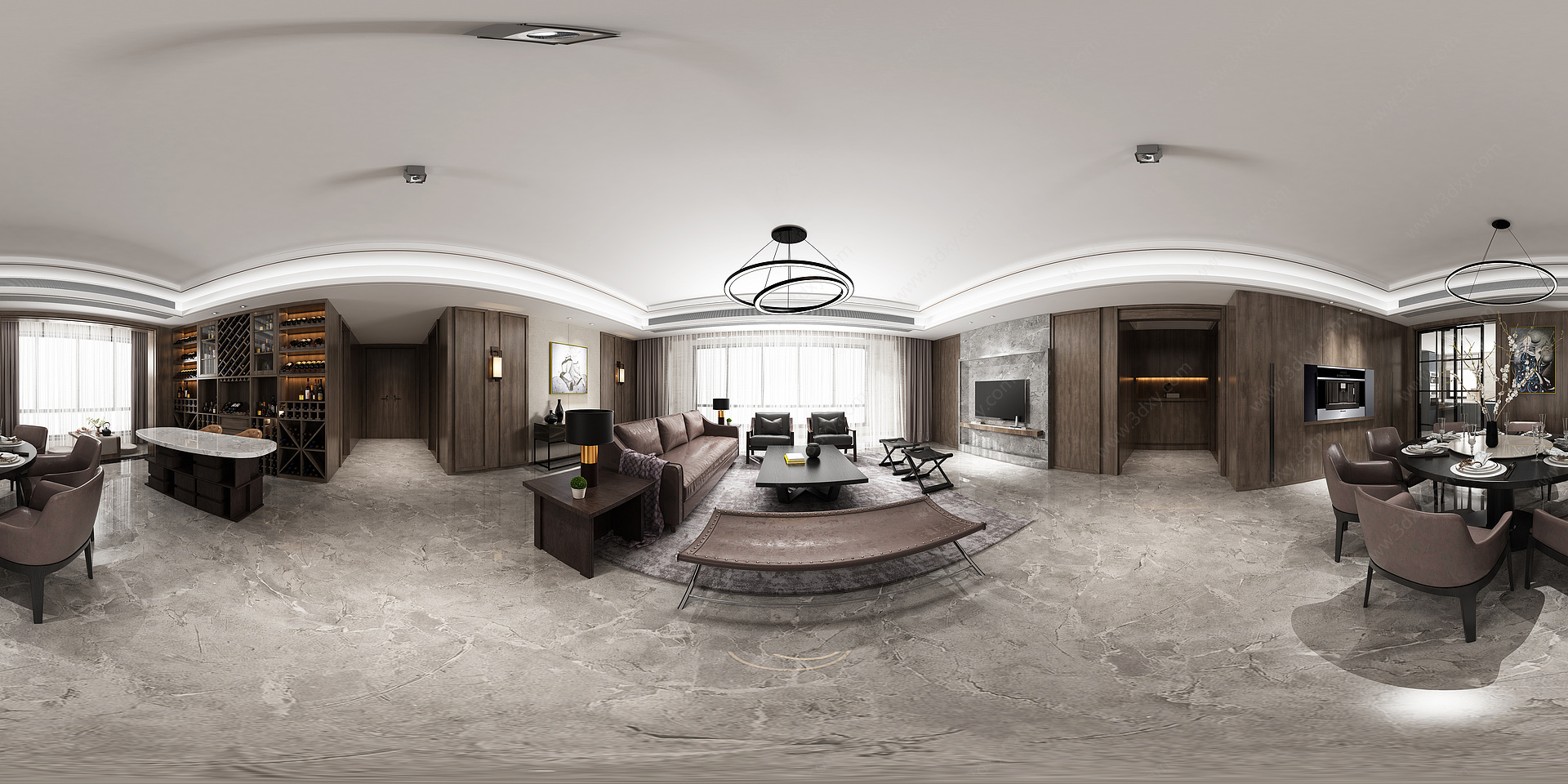 全景模型现代客厅卧室3D模型