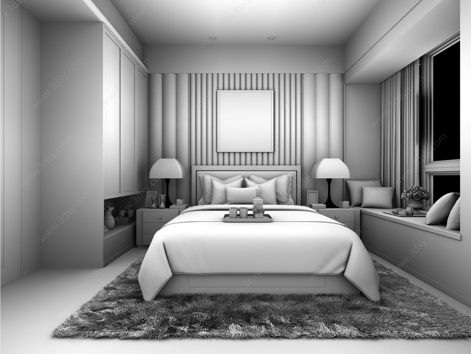 卧室双人床床头柜3D模型