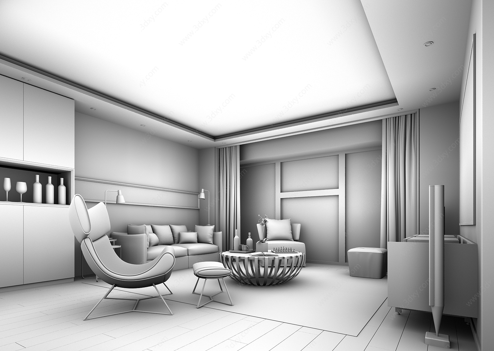 现代客厅娱乐沙发组合3D模型