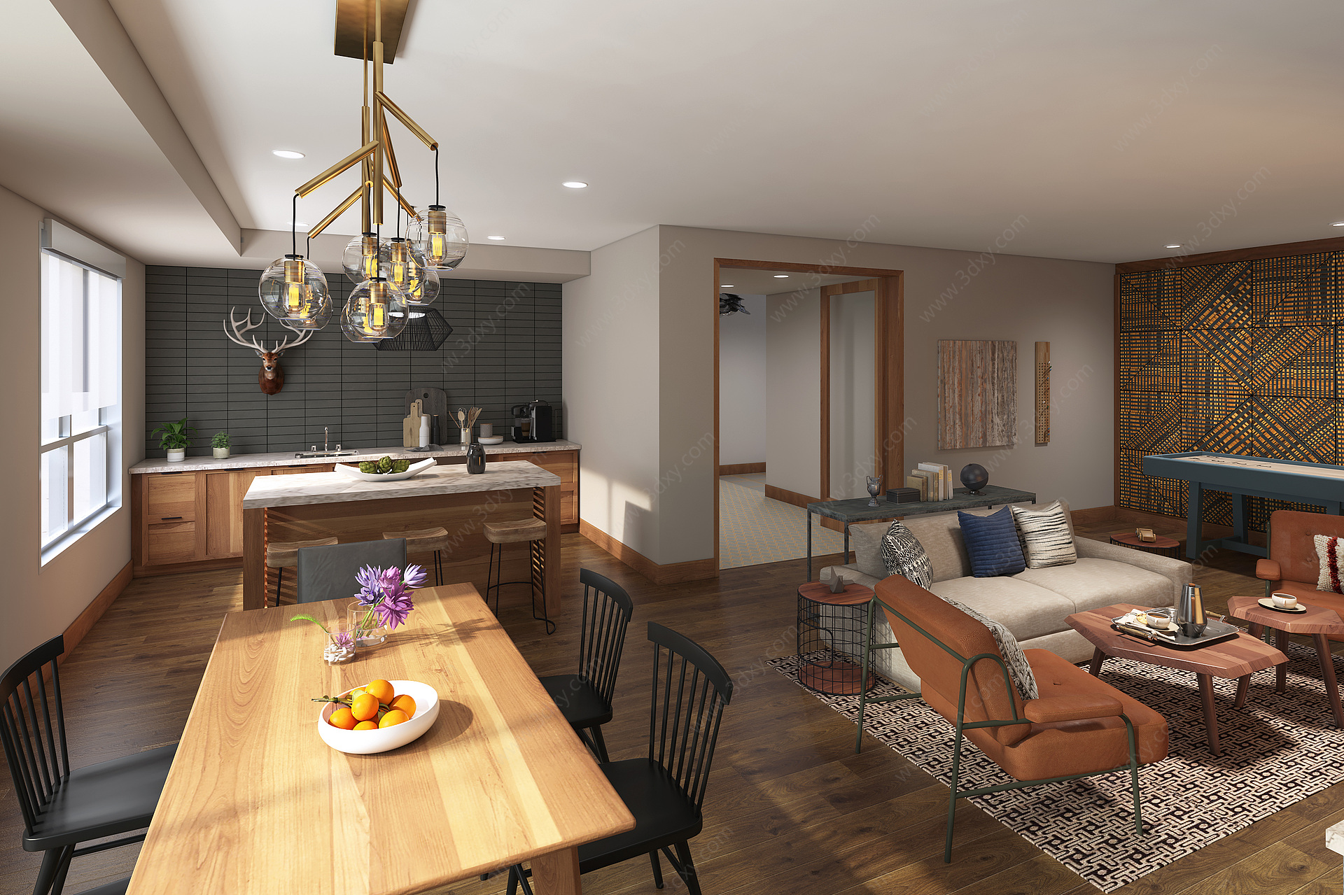 美国公寓客餐厅3D模型