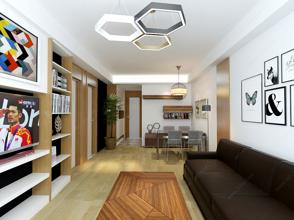 现代简约小户型客厅3D模型