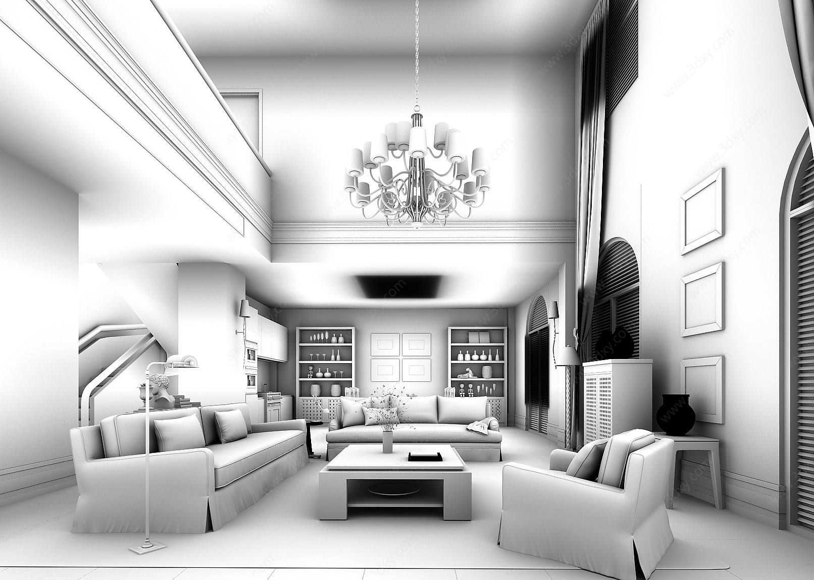 美式客厅沙发组合转角沙发3D模型