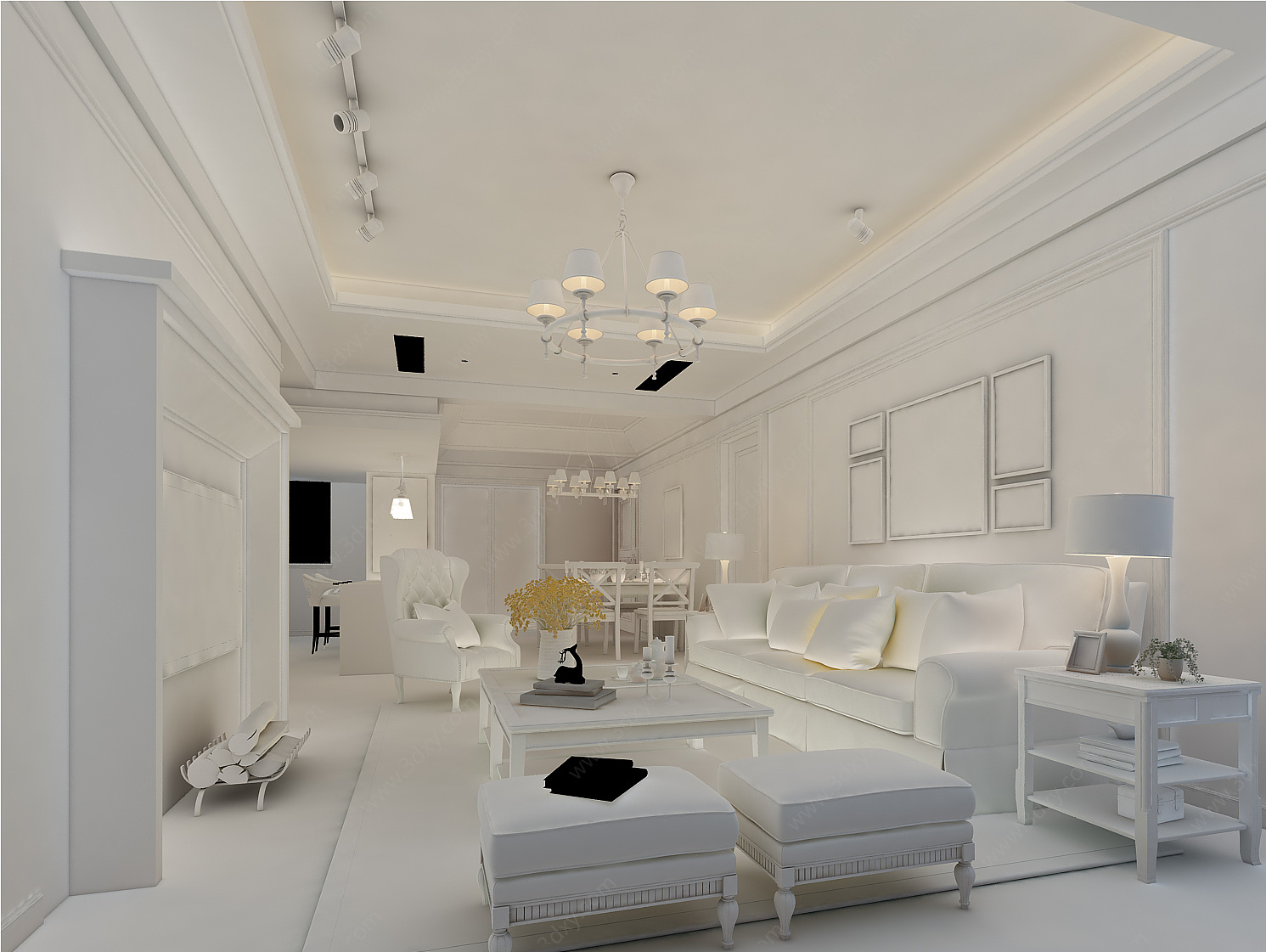 美式客厅沙发组合转角沙发3D模型