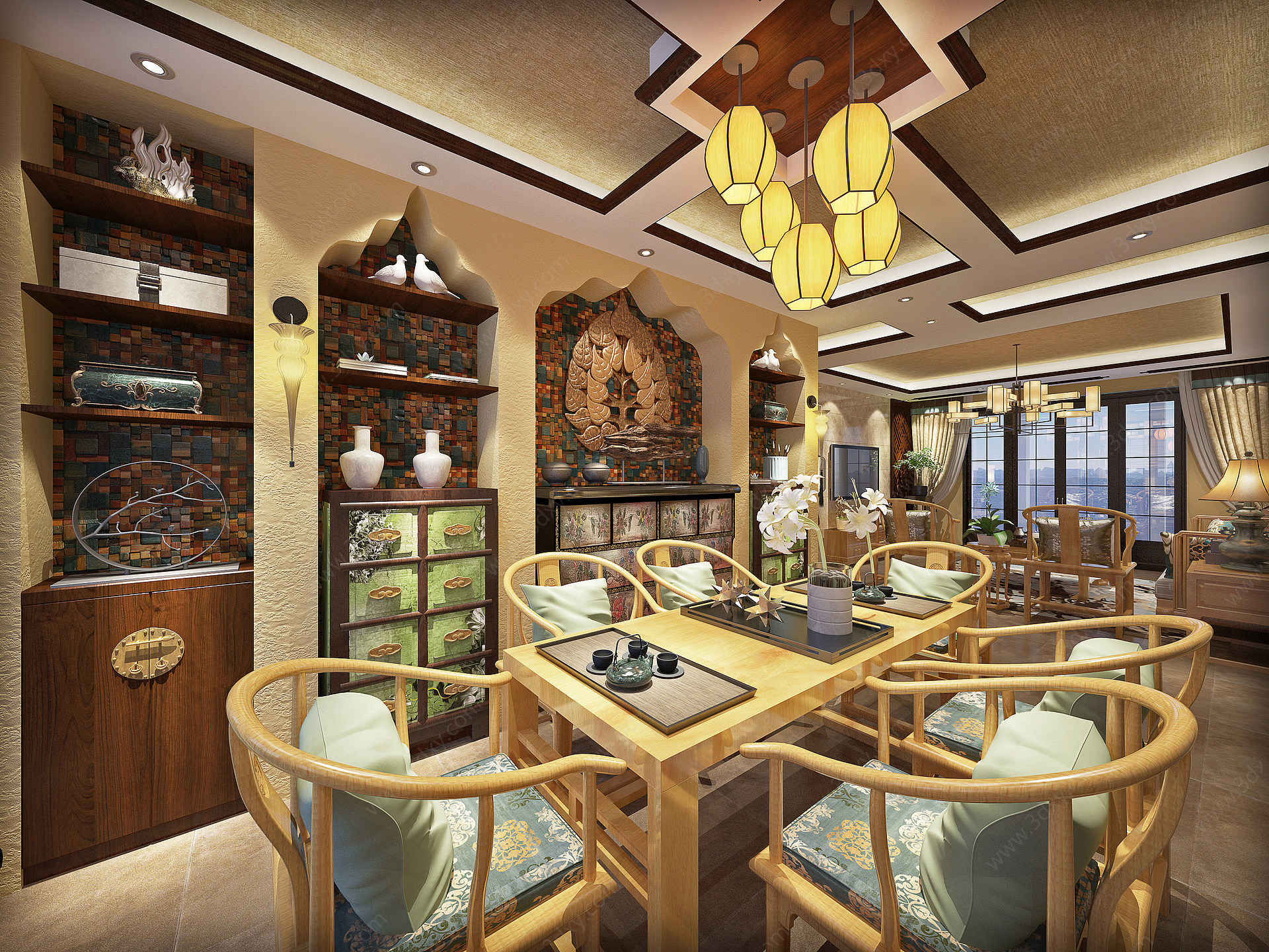 东南亚客厅餐厅3D模型