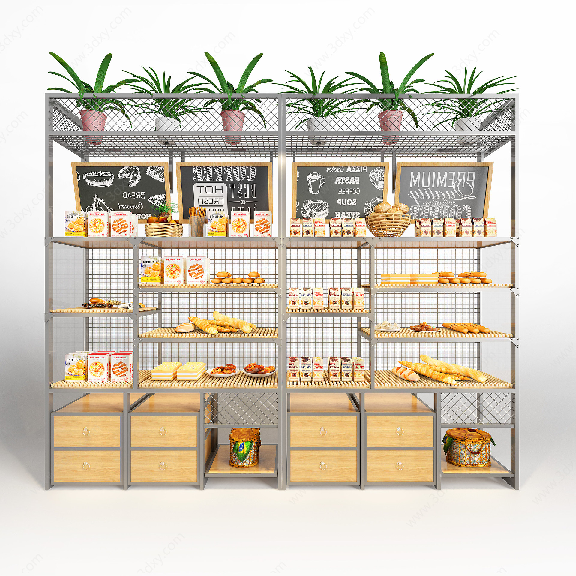 现代面包店货架展架3D模型