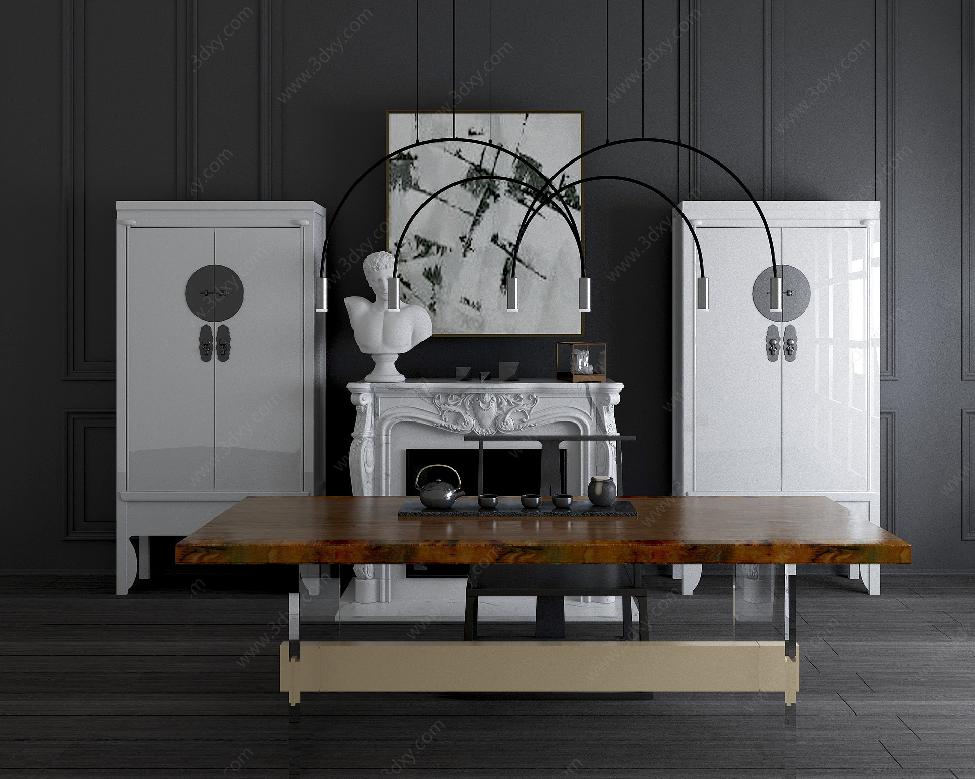 新中式边柜茶桌椅装饰柜3D模型