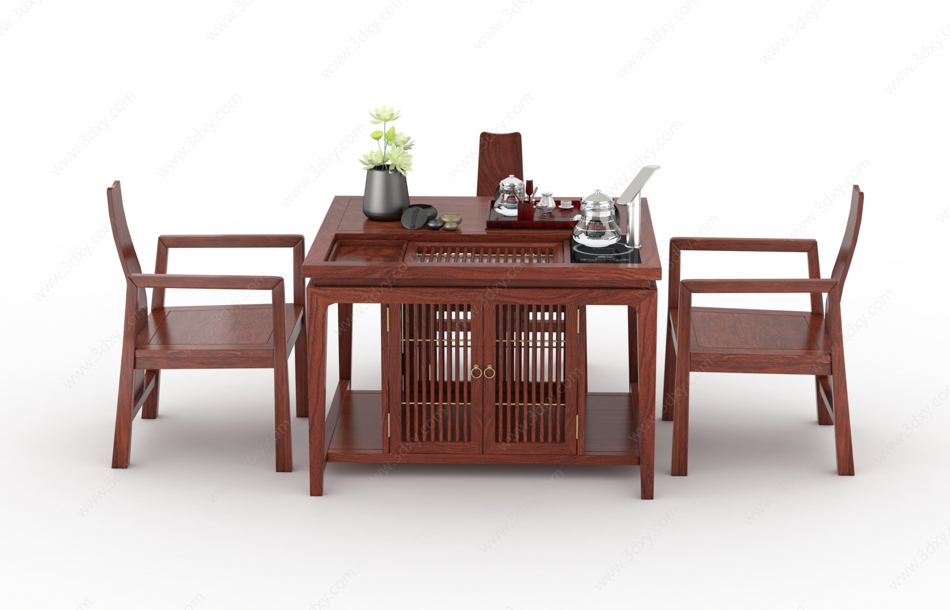 新中式茶台椅子组合3D模型