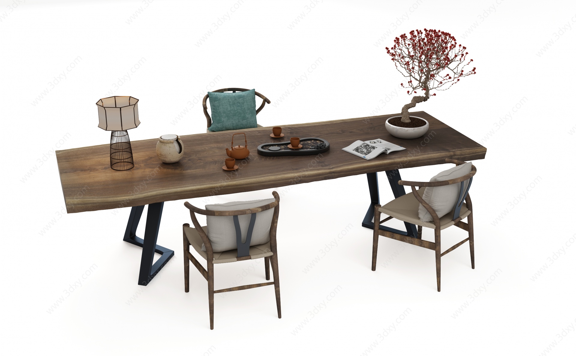 新中式风格茶桌椅3D模型
