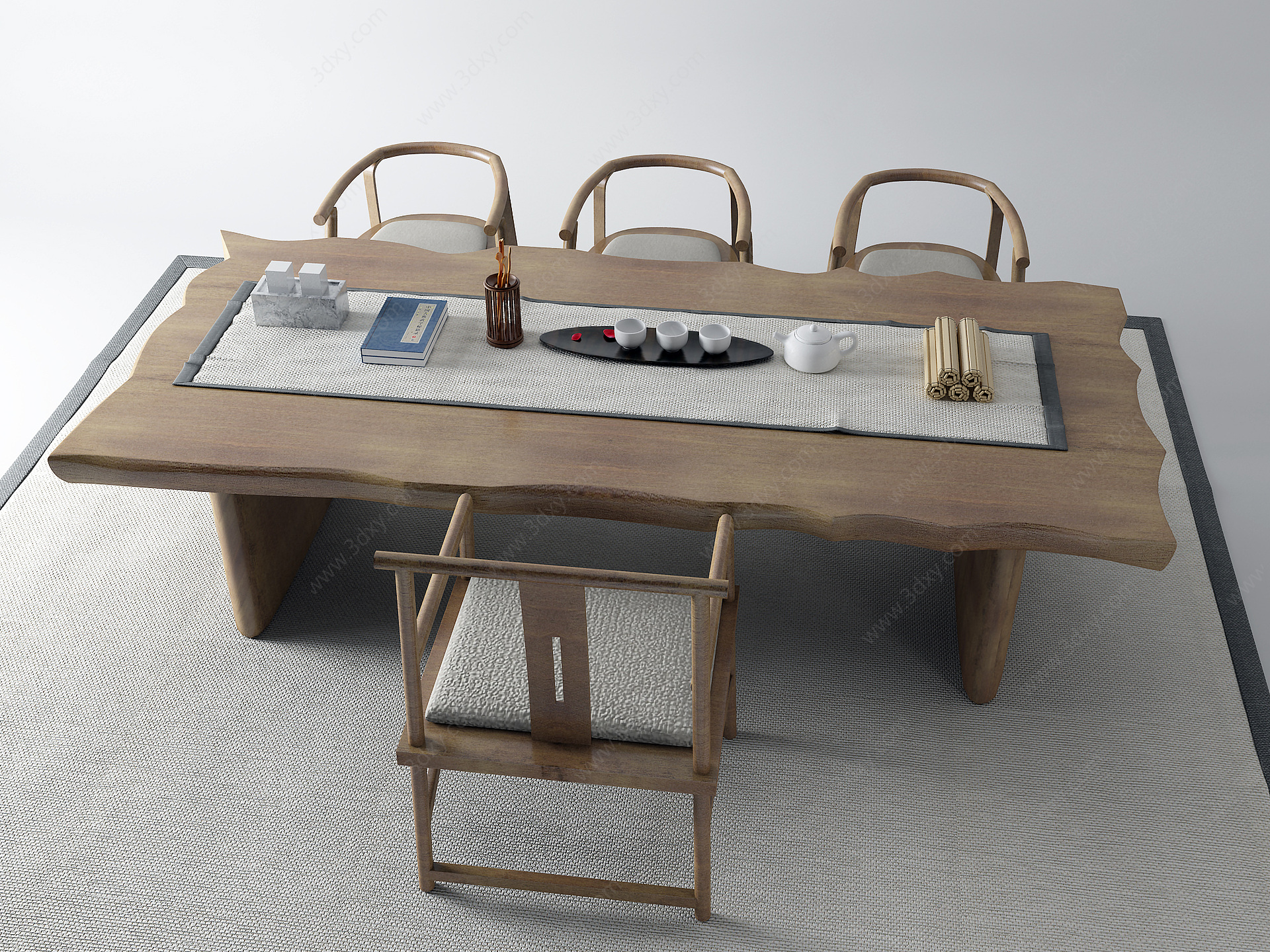 新中式茶桌圈椅3D模型