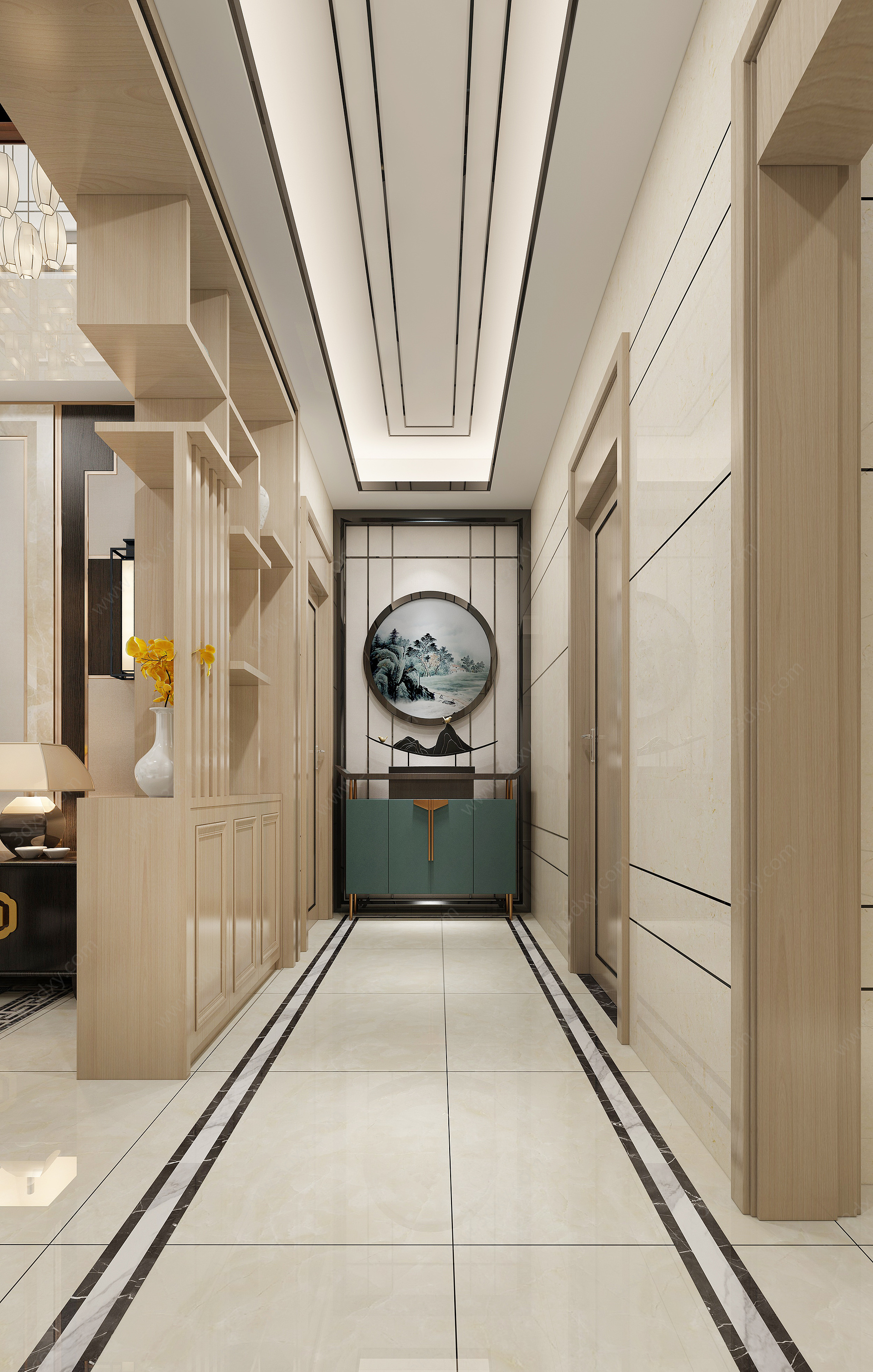 新中式别墅客厅茶室3D模型