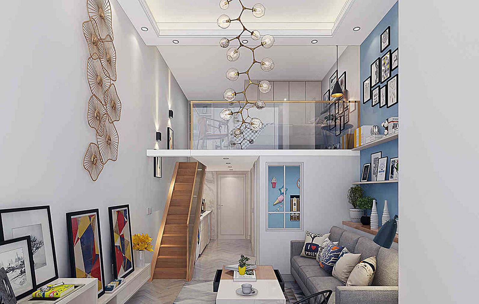 loft公寓吊灯挂画沙发3D模型