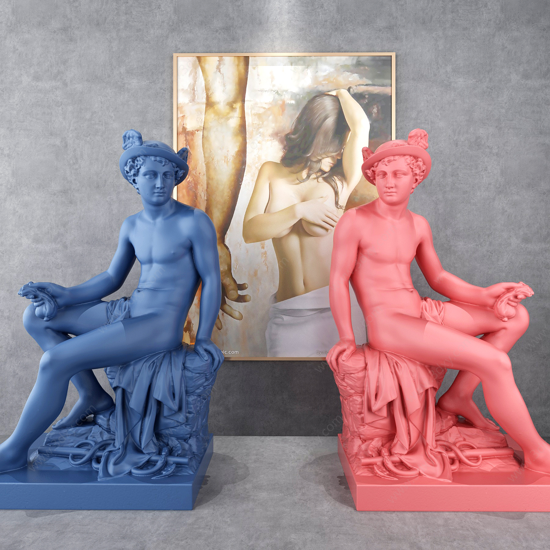 欧式马卡龙人物雕塑摆件3D模型