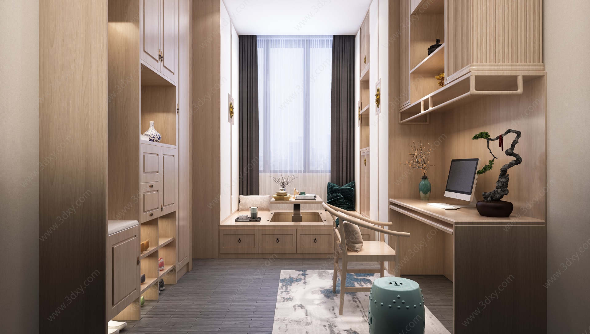 新中式卧室书房茶室3D模型