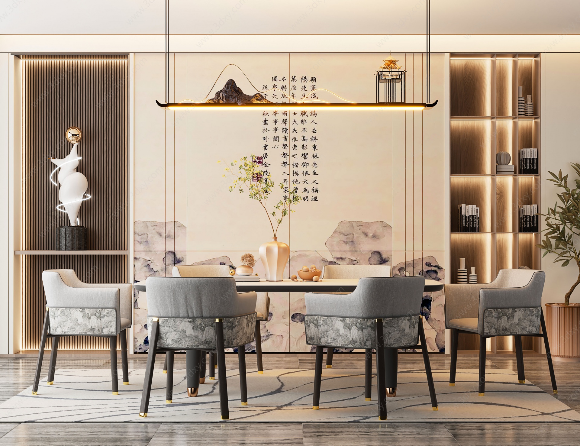 新中式家居餐厅3D模型