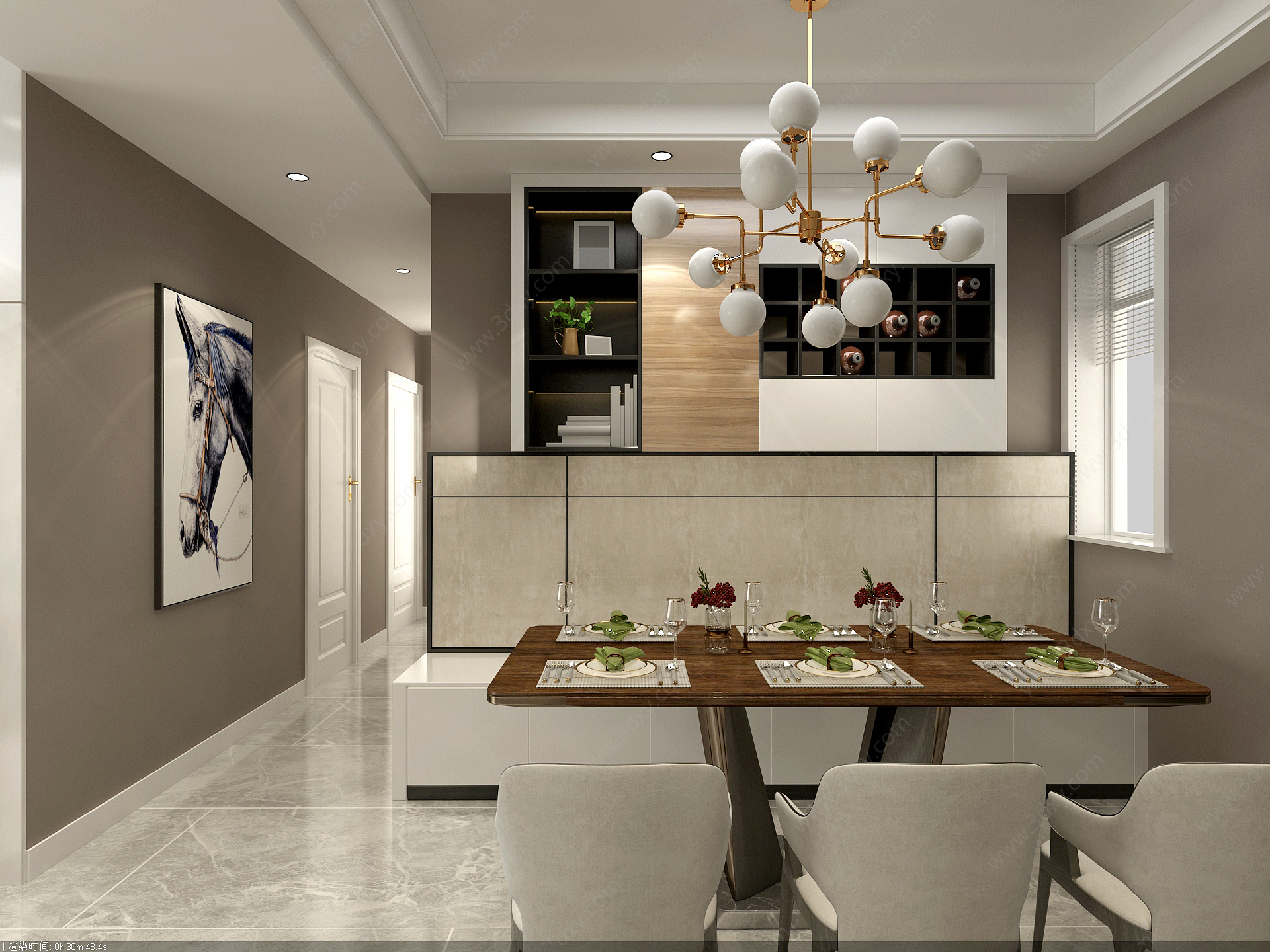 现代客餐厅厨房3D模型