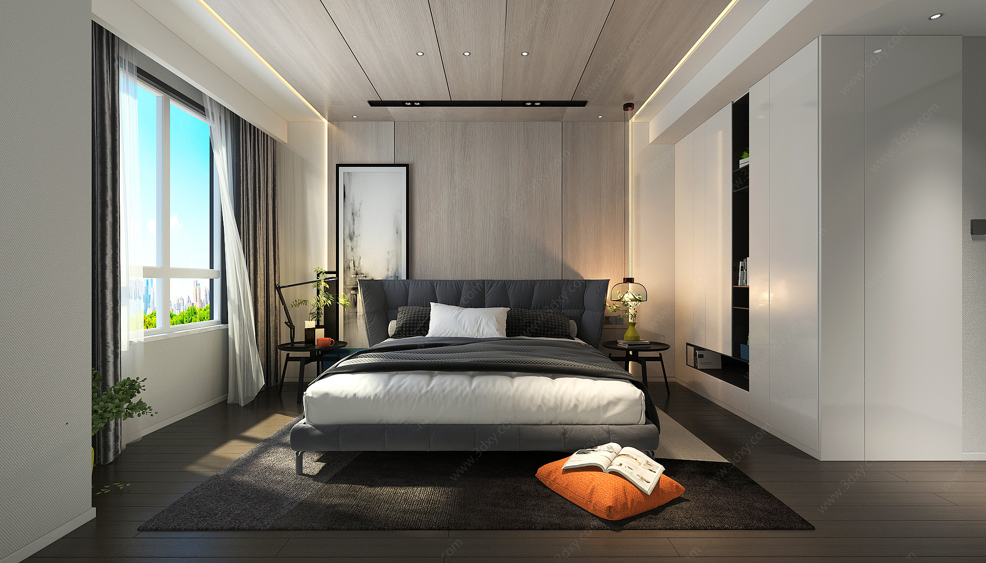 现代极简主人房卧室3D模型
