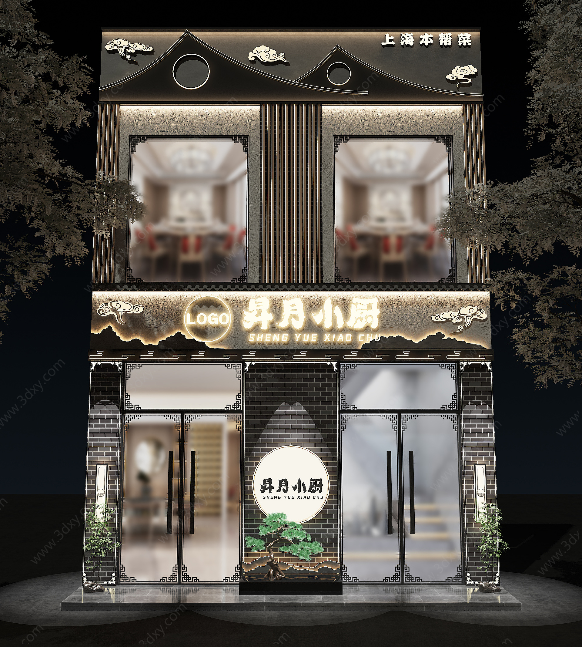 新中式中餐厅门头门面3D模型