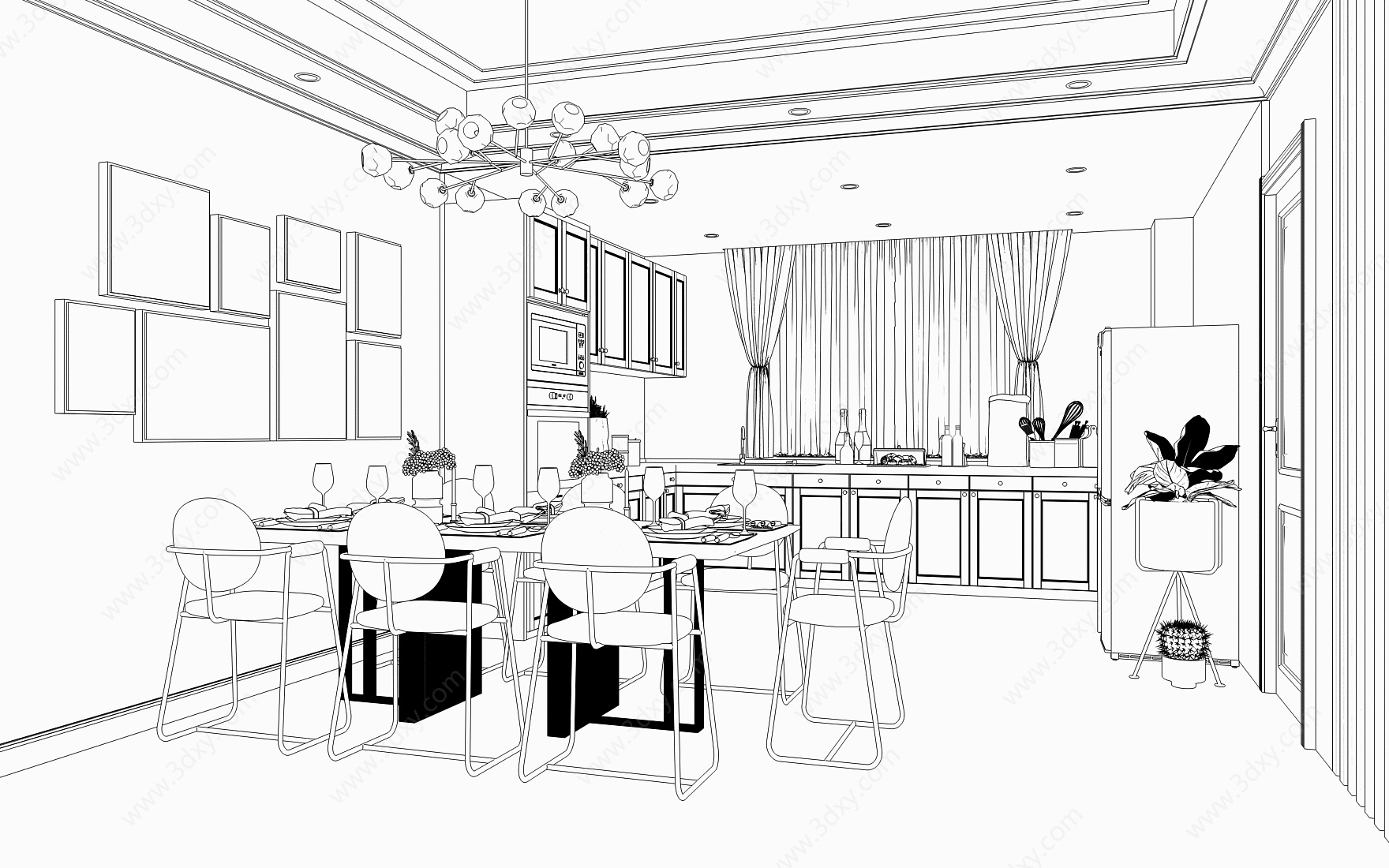 现代简约餐厅3D模型