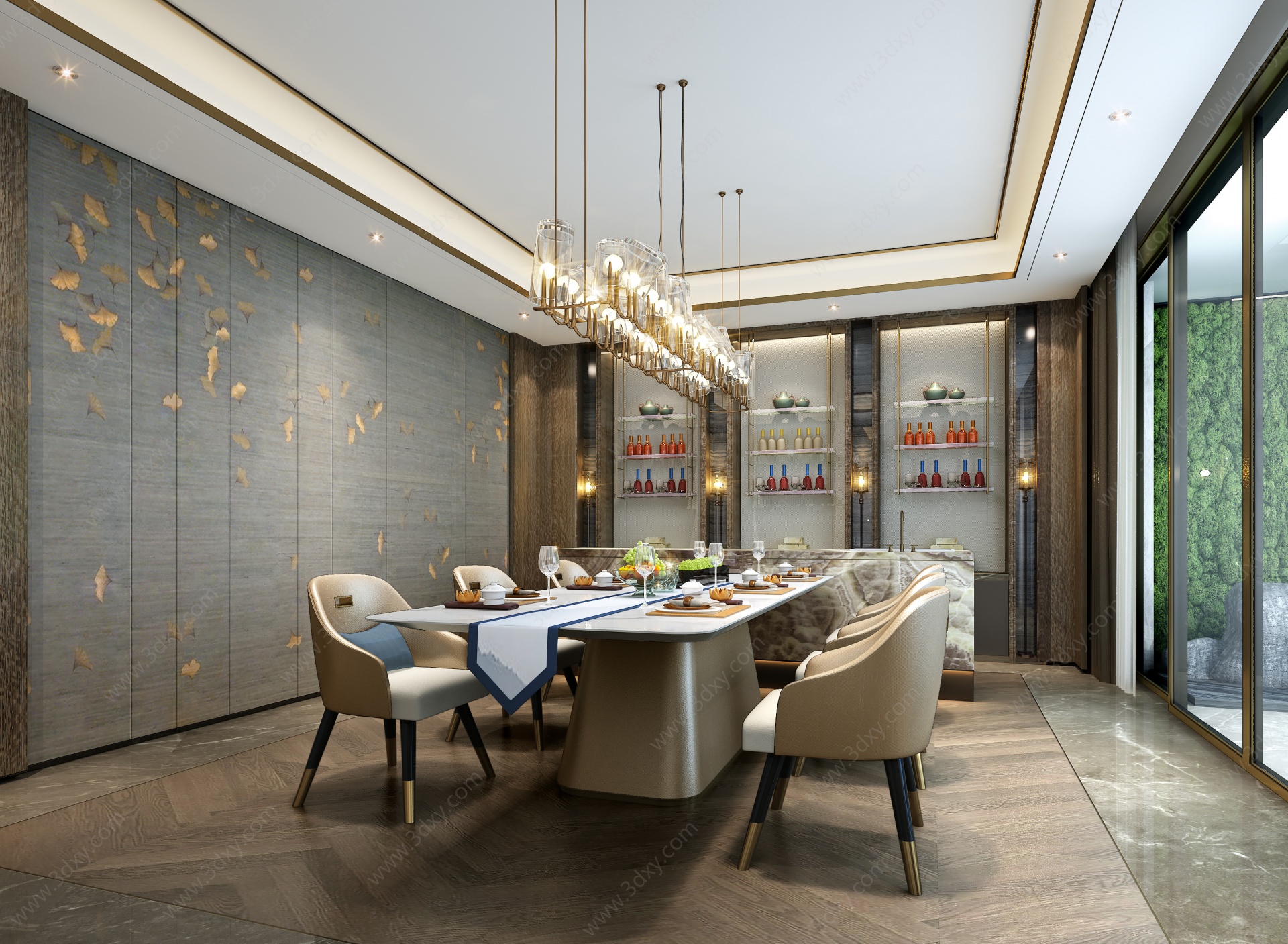 新中式别墅豪宅餐厅3D模型