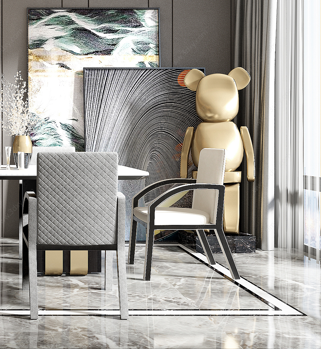 轻奢餐厅餐桌椅子3D模型