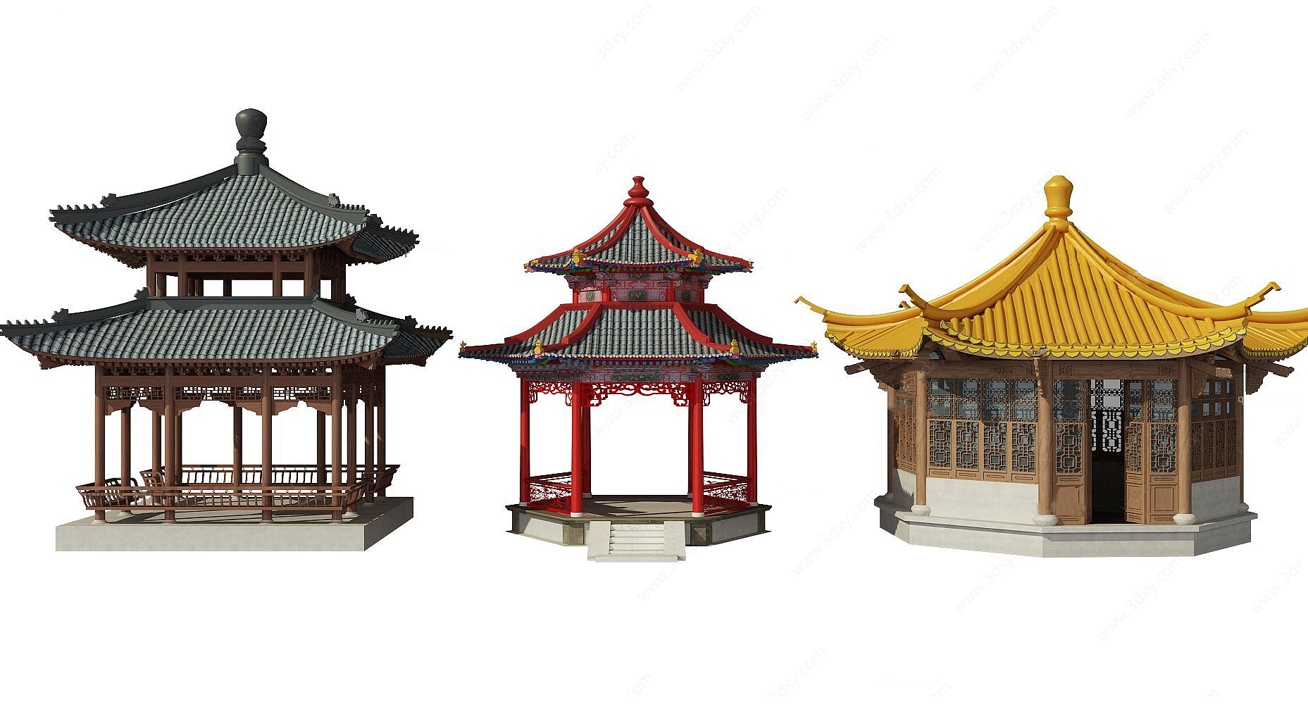 中式凉亭八角亭3D模型