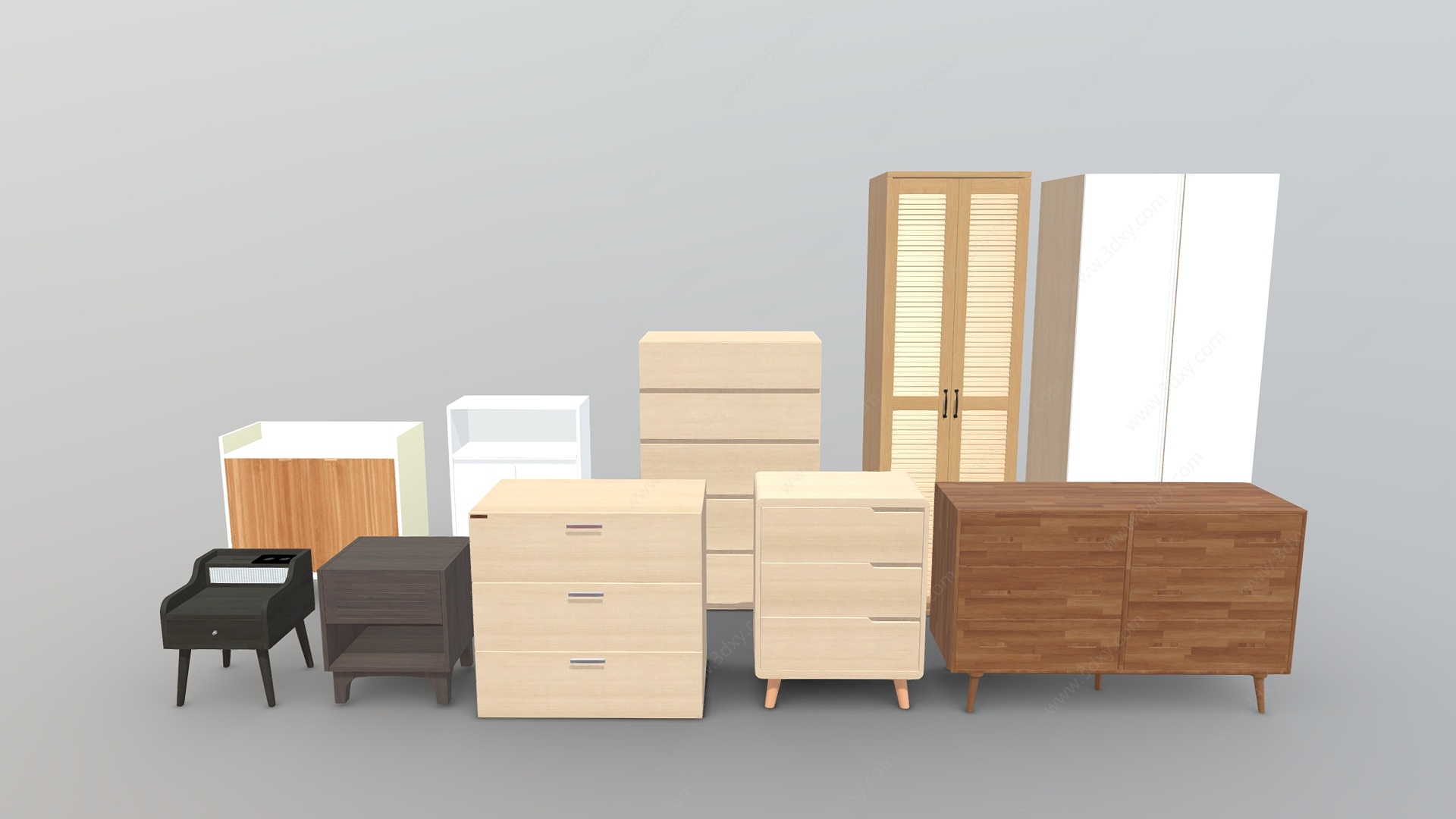 现代床头柜柜子家具组合3D模型