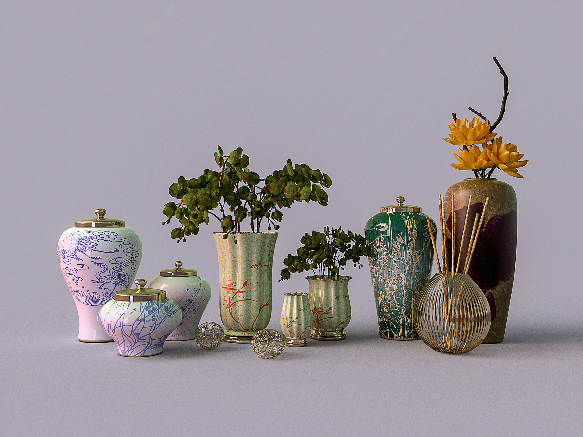 陶瓷器罐花瓶集合3D模型