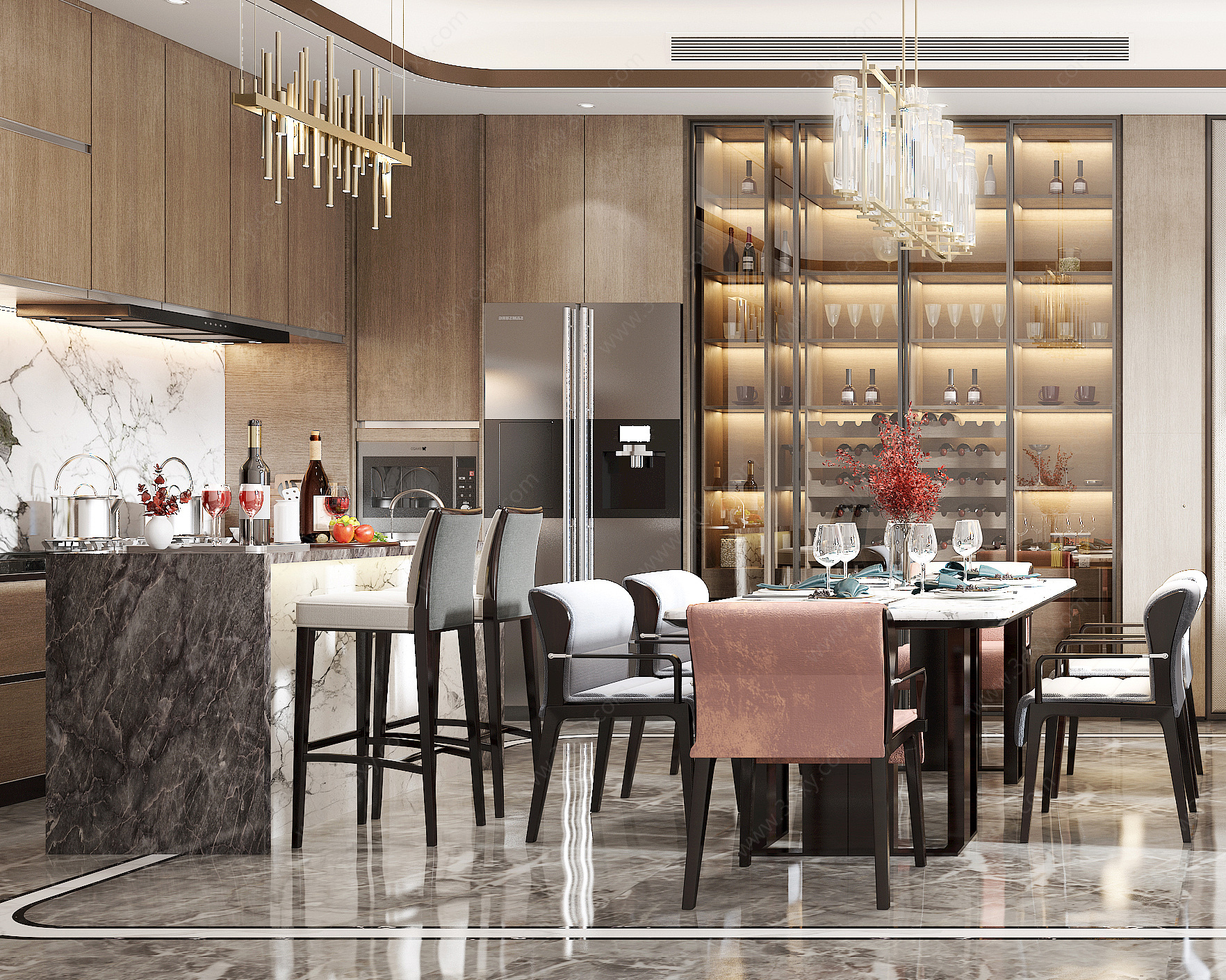 新中式客餐厅茶几沙发3D模型