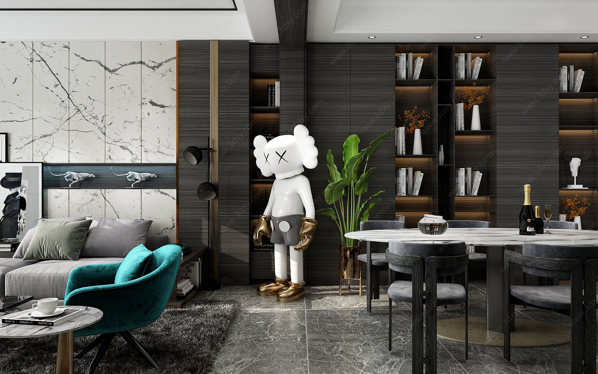 现代轻奢风格客餐厅3D模型
