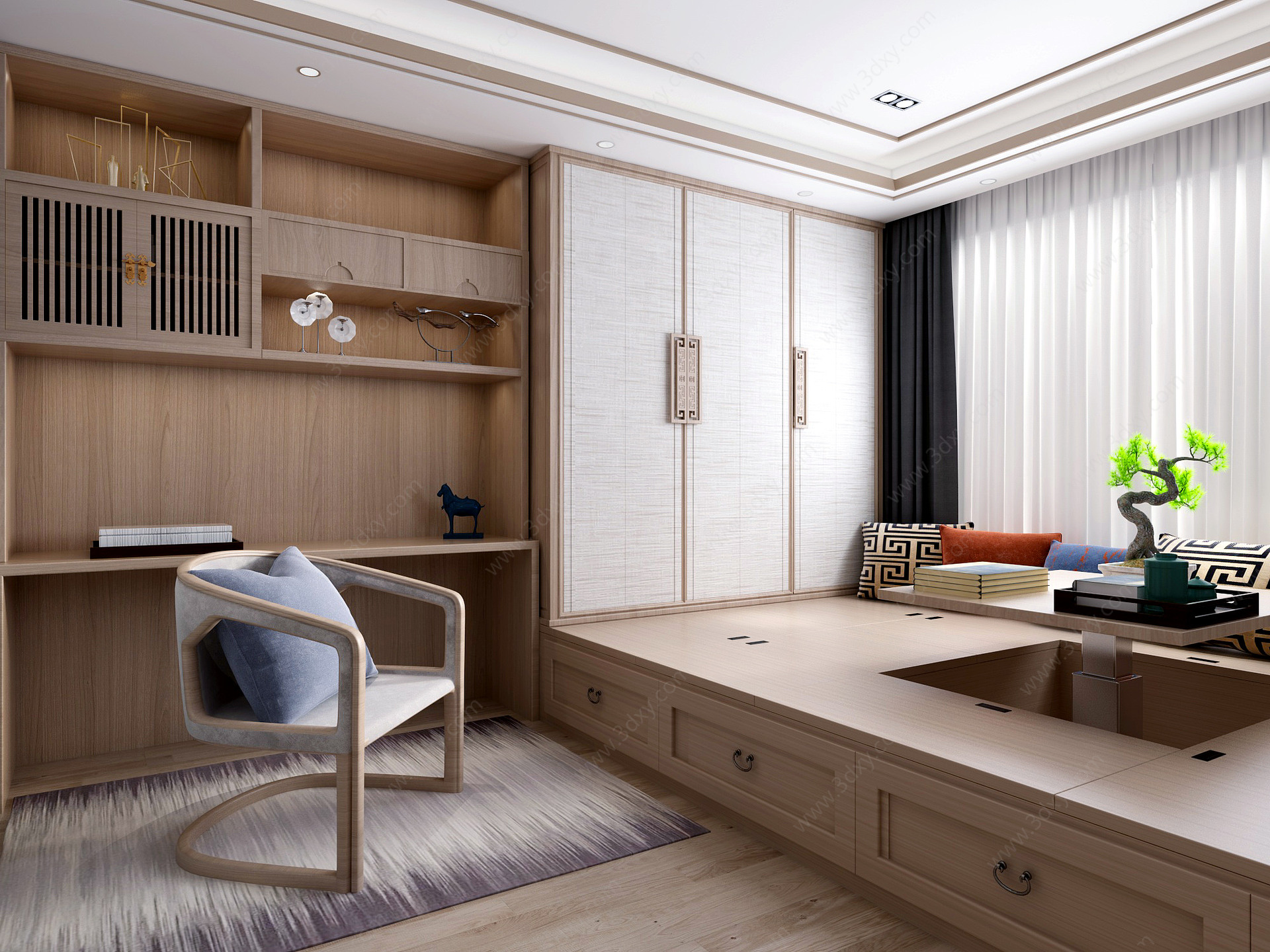 新中式禅意榻榻米卧室3D模型