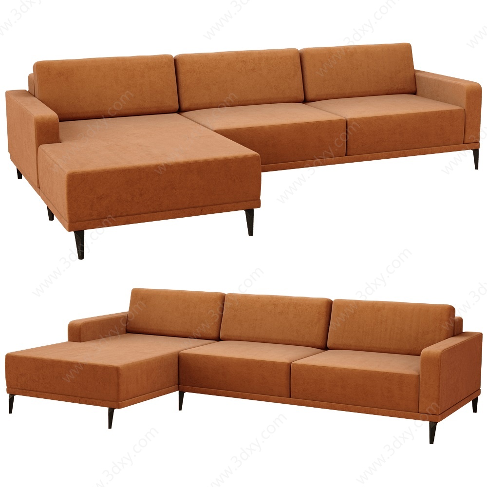 abayomi现代L型橙色沙发3D模型