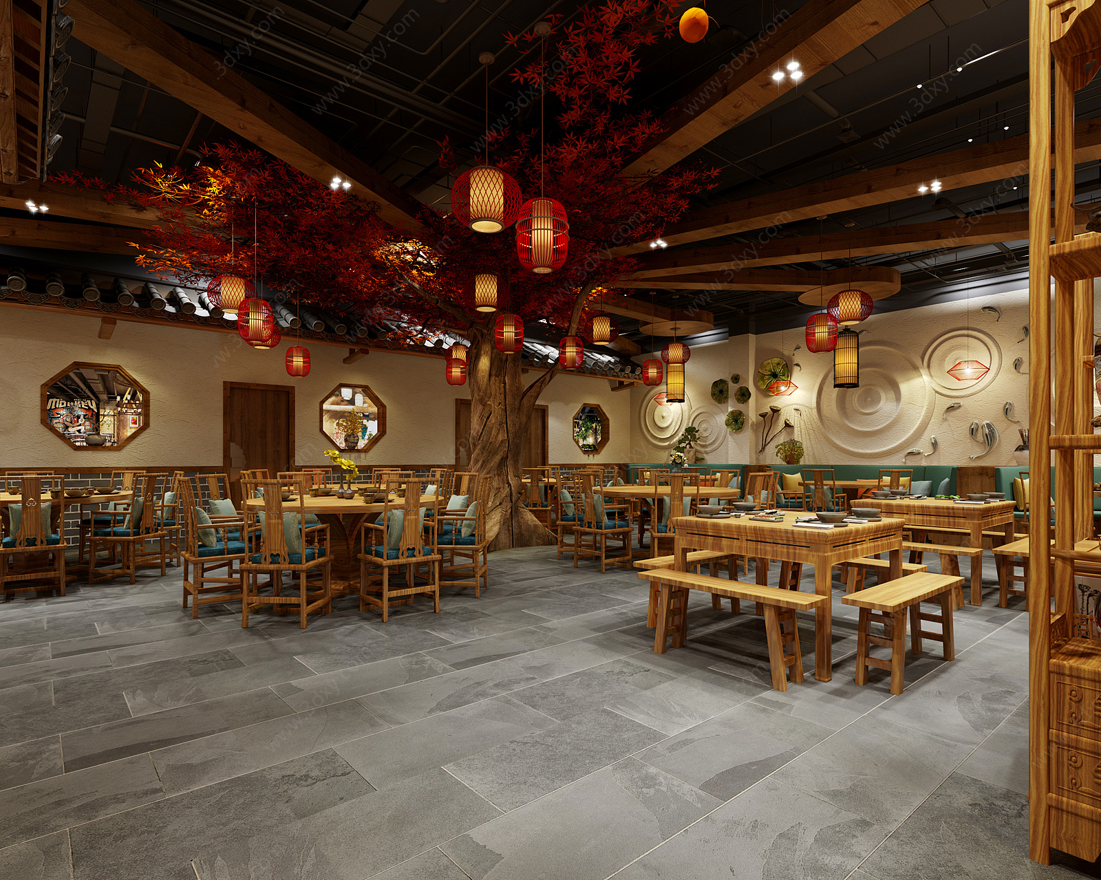 新中式农家乐餐厅3D模型