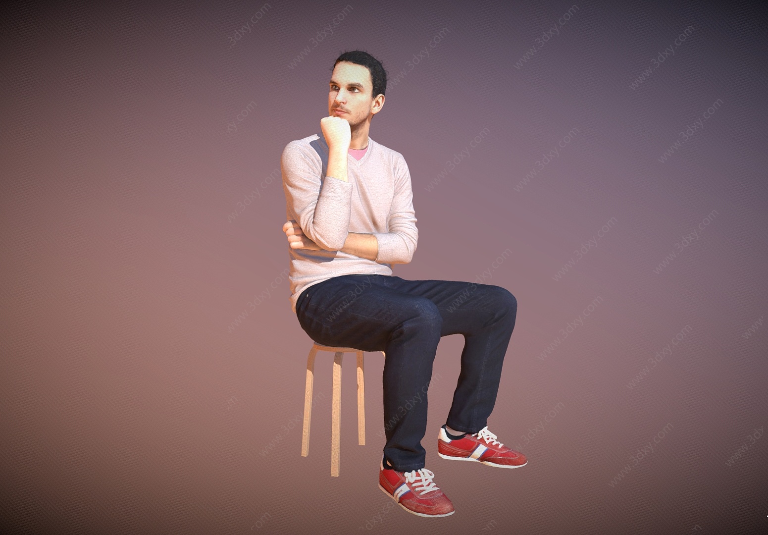 坐姿男士沉思男生思考3D模型