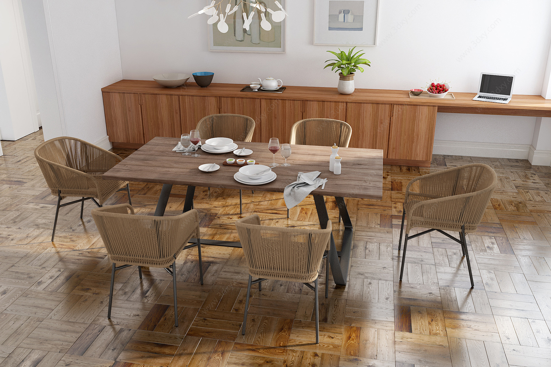现代餐厅餐桌椅3D模型