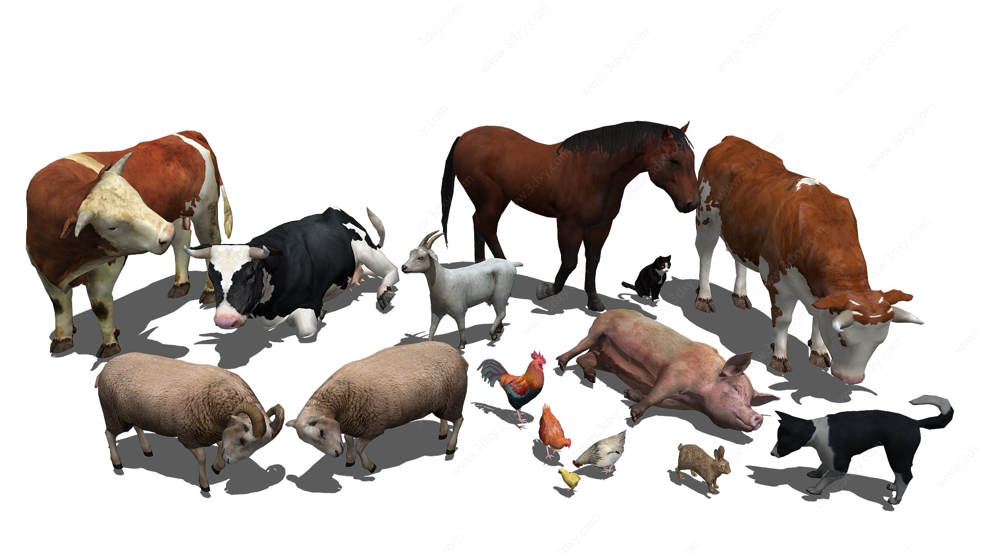 牛羊猪狗鸡养家禽动物组合3D模型