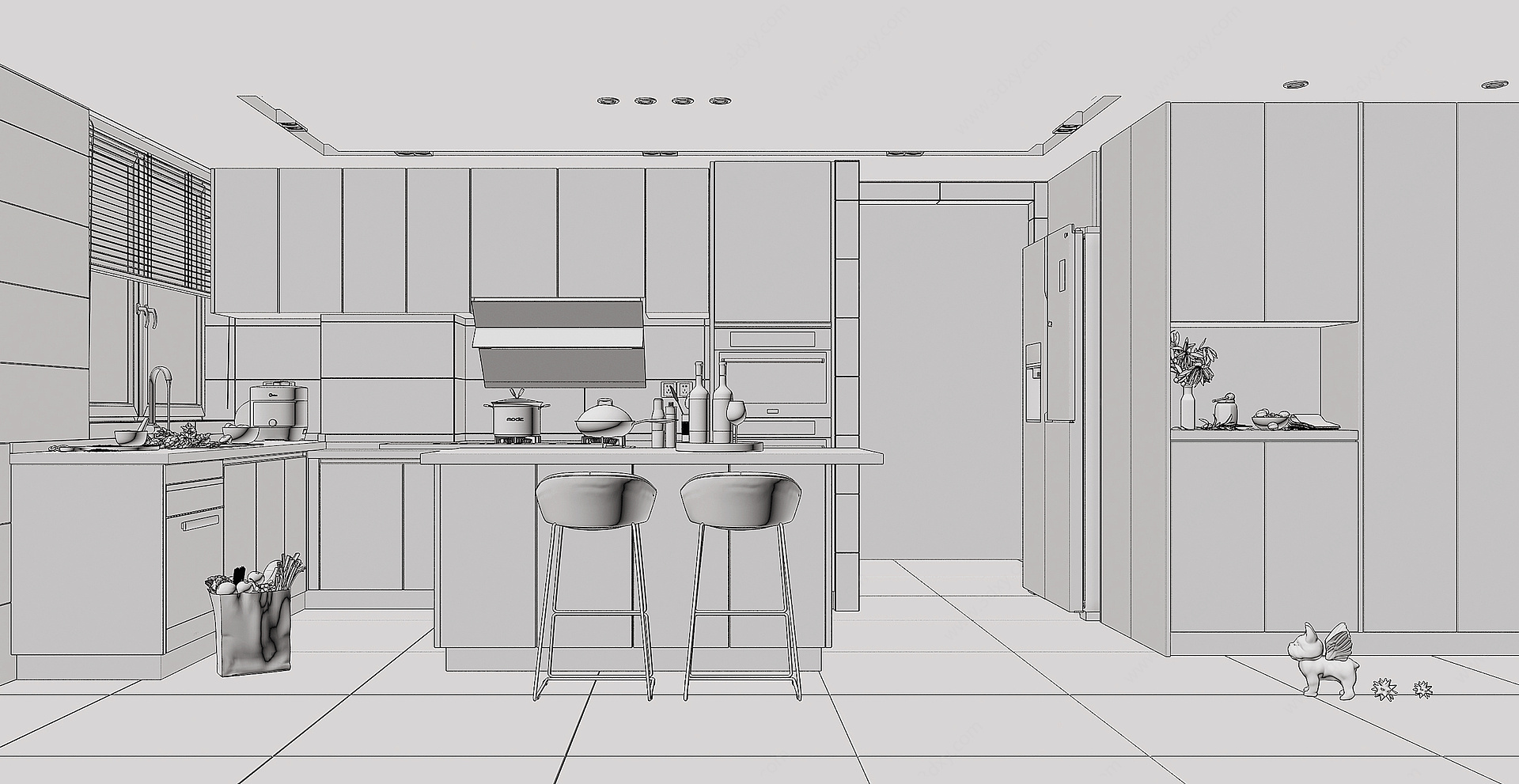 开放式厨房岛台3D模型