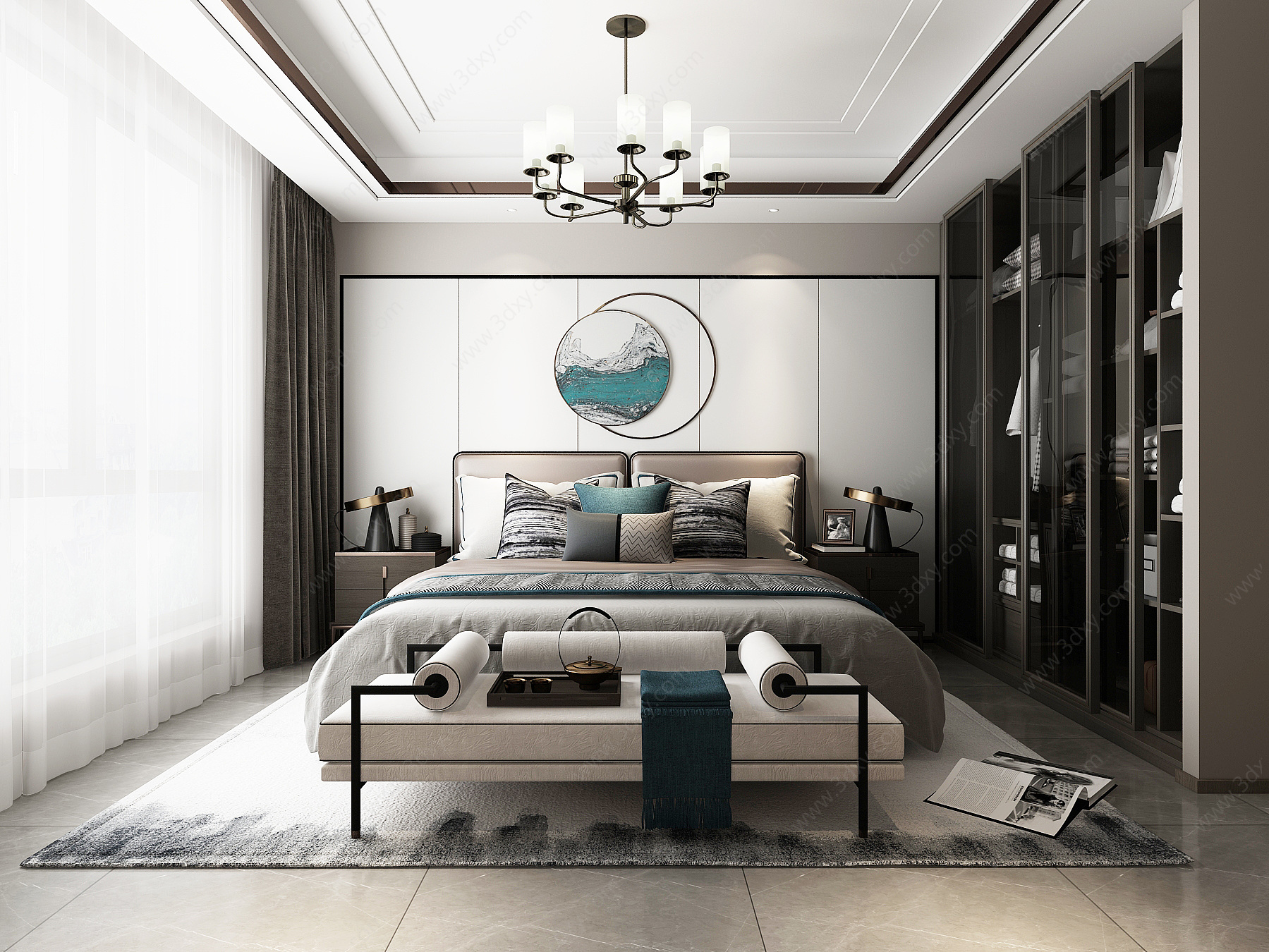 新中式主人房卧室3D模型