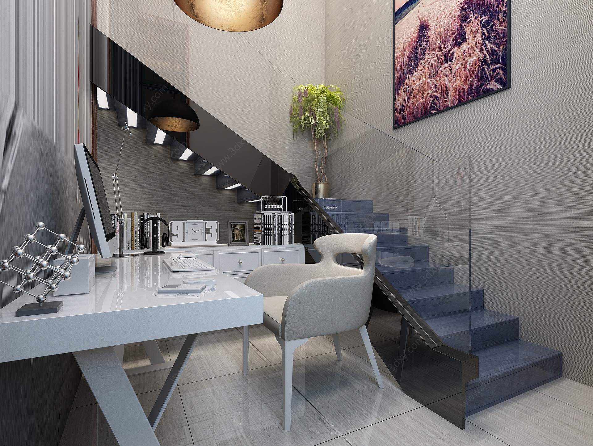 现代别墅客餐厅3D模型